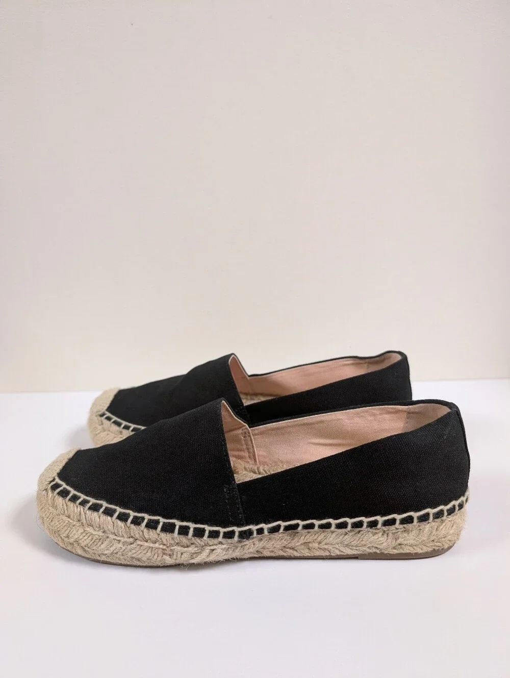 J. Crew Black Canvas Espadrilles Slip On Jute Sole Padded Casual Beachy Summer